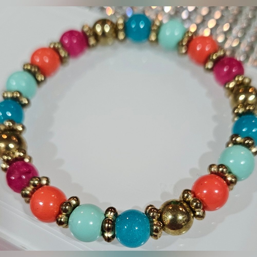 Nordstrom Colorful Beaded Bracelet with Gold Accents NWOT